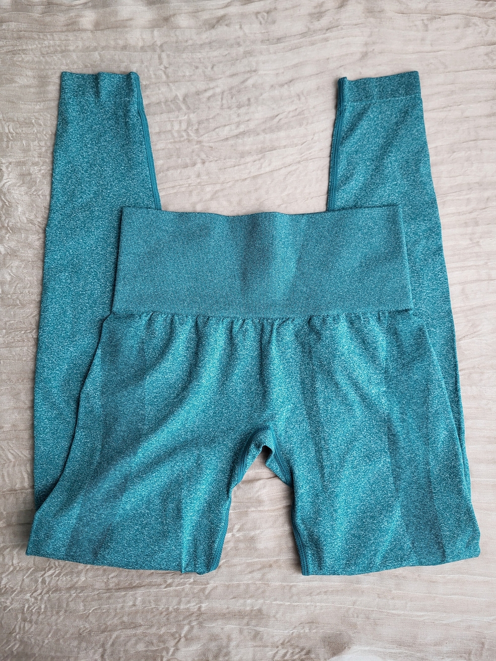 Teal Sparkle Leggings - High Waist Womwn's Leggings, Size S